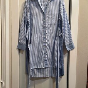 Roaman's Light Blue and White Striped Button Down Shirt